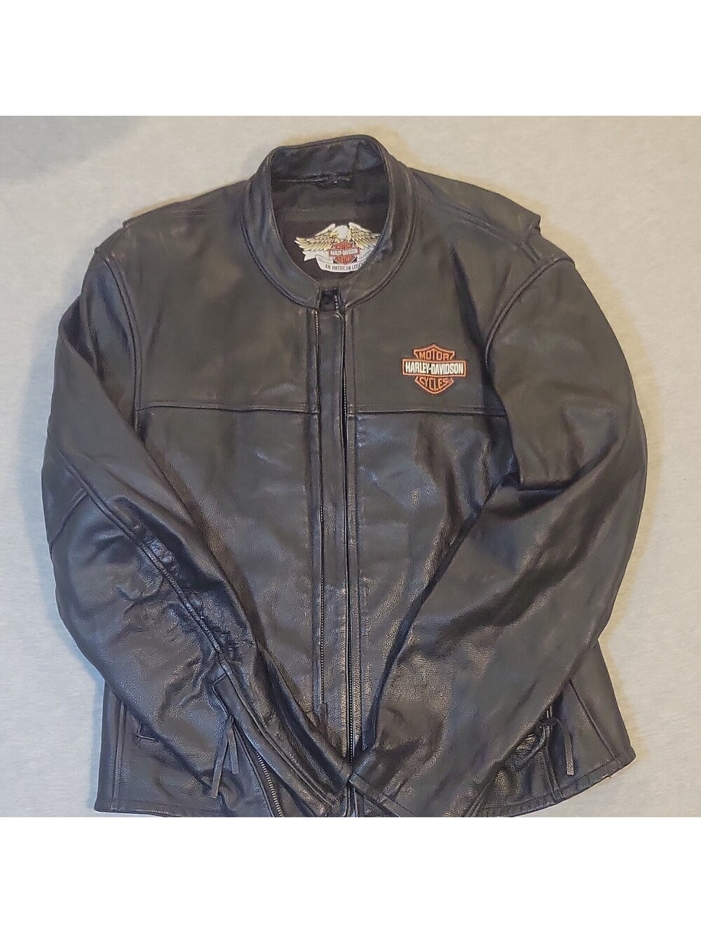 Harley-Davidson Motor Cycles Black Leather Zip-Front Jacket